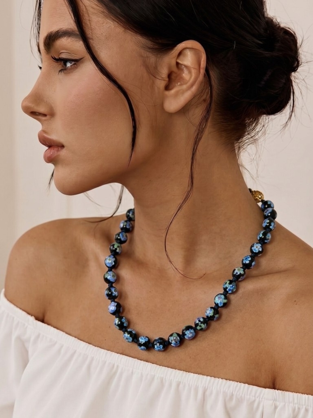 Handmade Blue Floral Beaded Necklace - Women's Jewelry